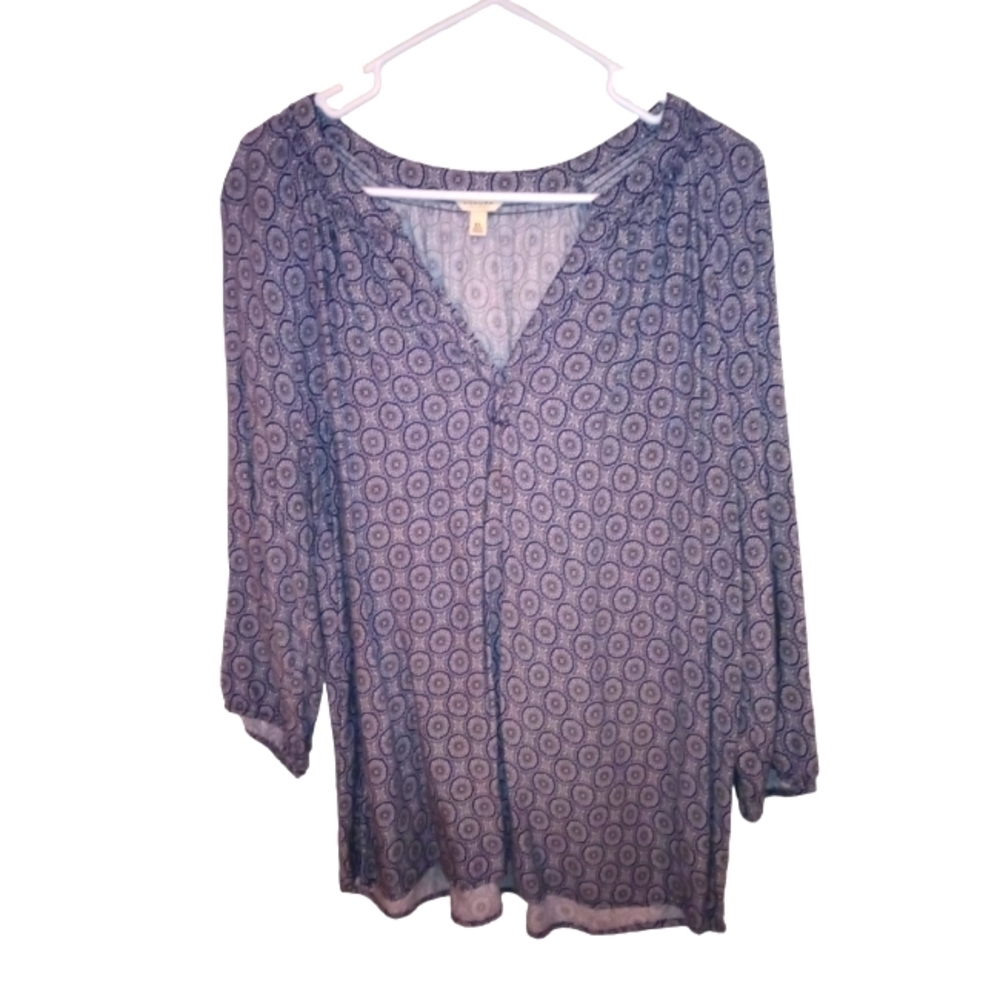 Geo Pattern Tunic Sonoma Lightweight V-Neck 3/4 Slve. Girl Boss Casual Flowy XL
